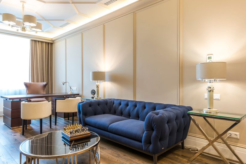 A stylish interior with modern furniture featuring a couch