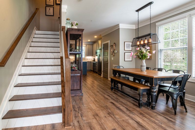 Bright and inviting dining area with a wooden table